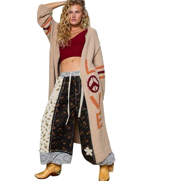 LOVE & PEACE Bohemian Knit Cardigan – Cozy Cream Layers with Vintage Charm POL - Picture 6 of 7